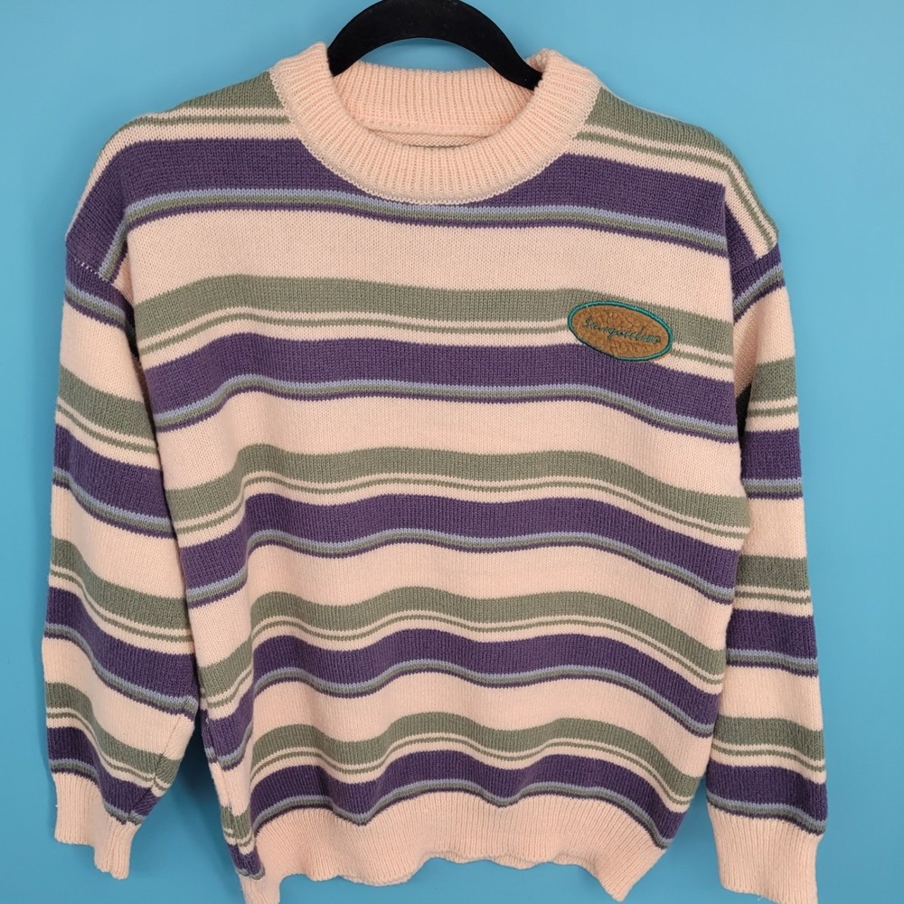 Vintage 90s Sanguoluo Striped Knit Sweater Womens Retro Grandma Pullover Striped